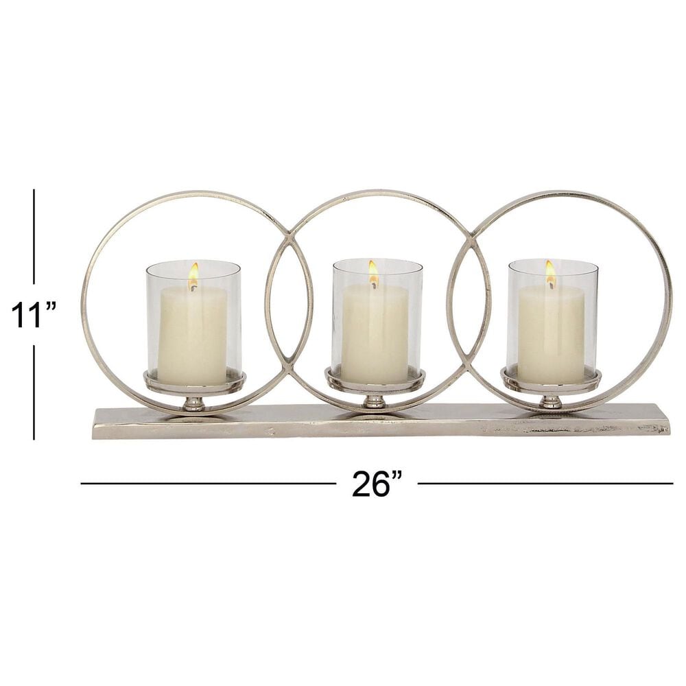 Maple and Jade Overlapping Rings Pillar 3 Plate Geometric Decorative Candelabra in Silver, , large