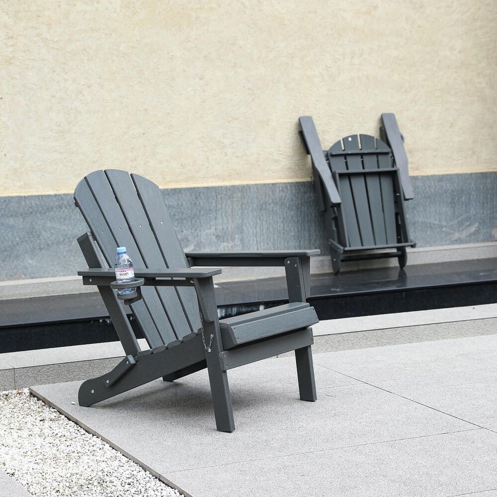 Hearth and Haven 34" Outdoor Folding Adirondack Chair with Cup Holder in Gray, , large
