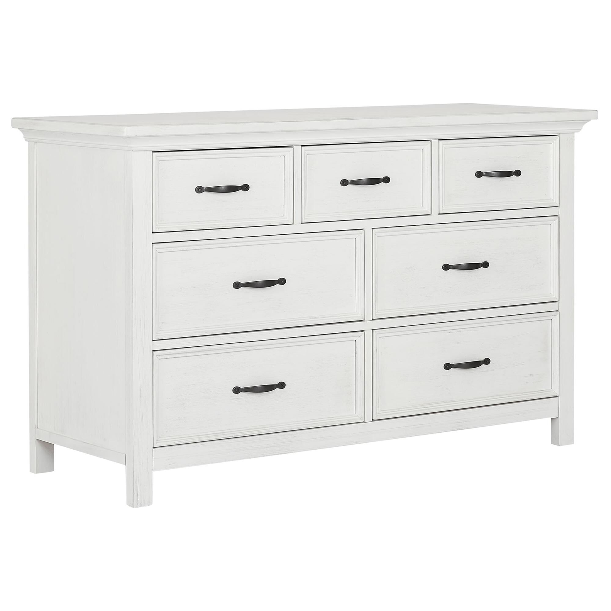 Evolur Belmar 7 Drawer Double Dresser in Weathered White NFM