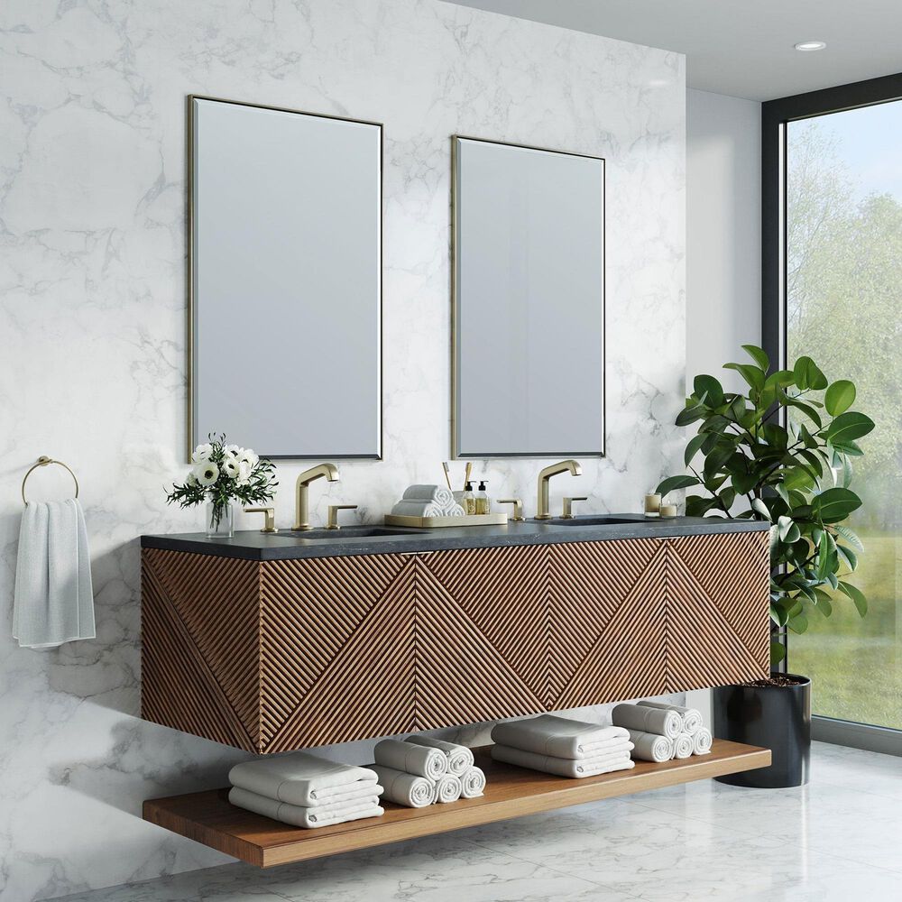 James Martin Vanities Marcello 72&quot; Double Bathroom Vanity in Chestnut with 3 cm Charcoal Soapstone Quartz Top and Rectangular Sinks, , large