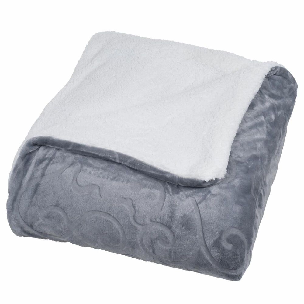 Timberlake Floral Etched Fleece Blanket with Sherpa, , large