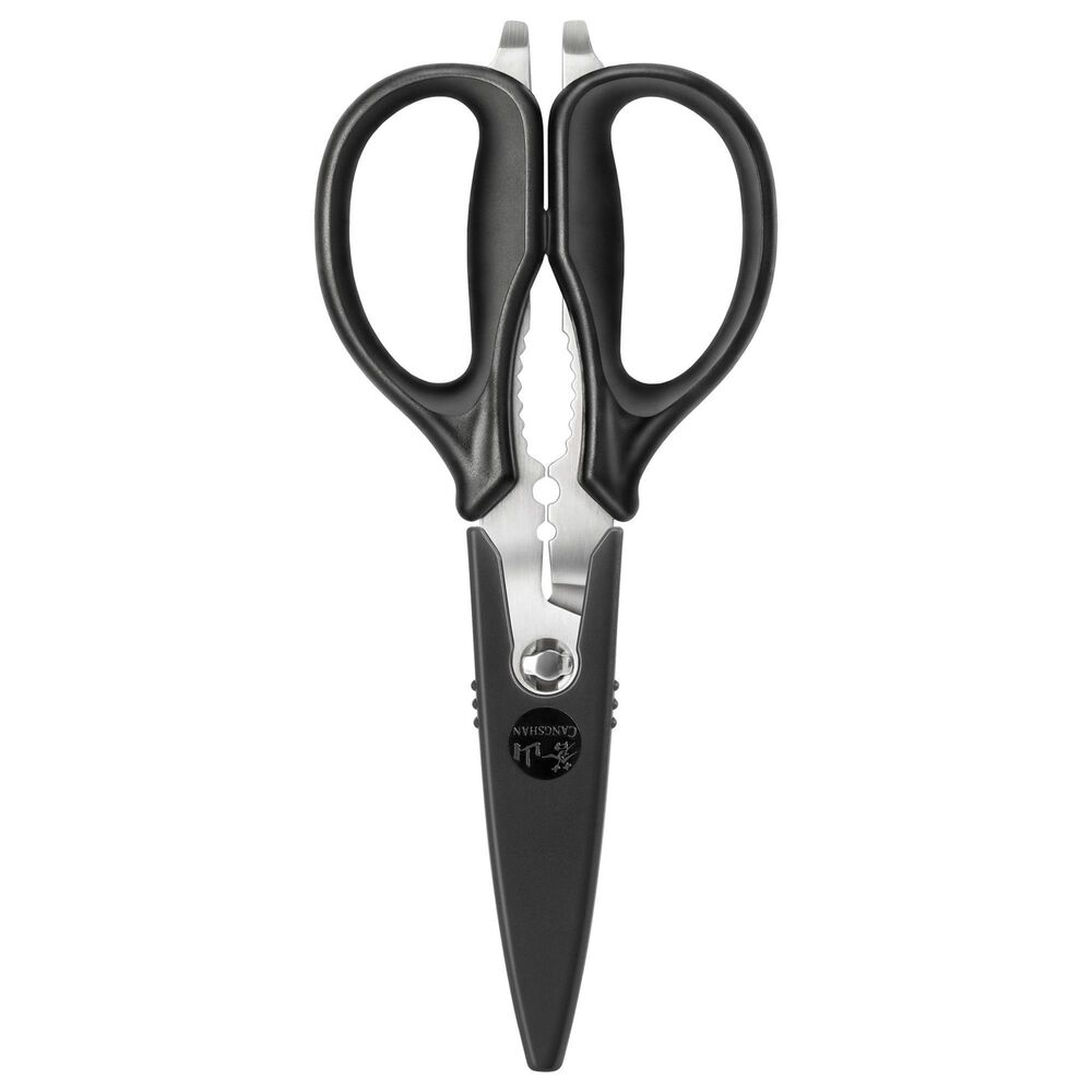 Cangshan Top Cut 9&quot; Heavy Duty Utility Kitchen Shears with Blade Holder in Black and Stainless Steel, , large