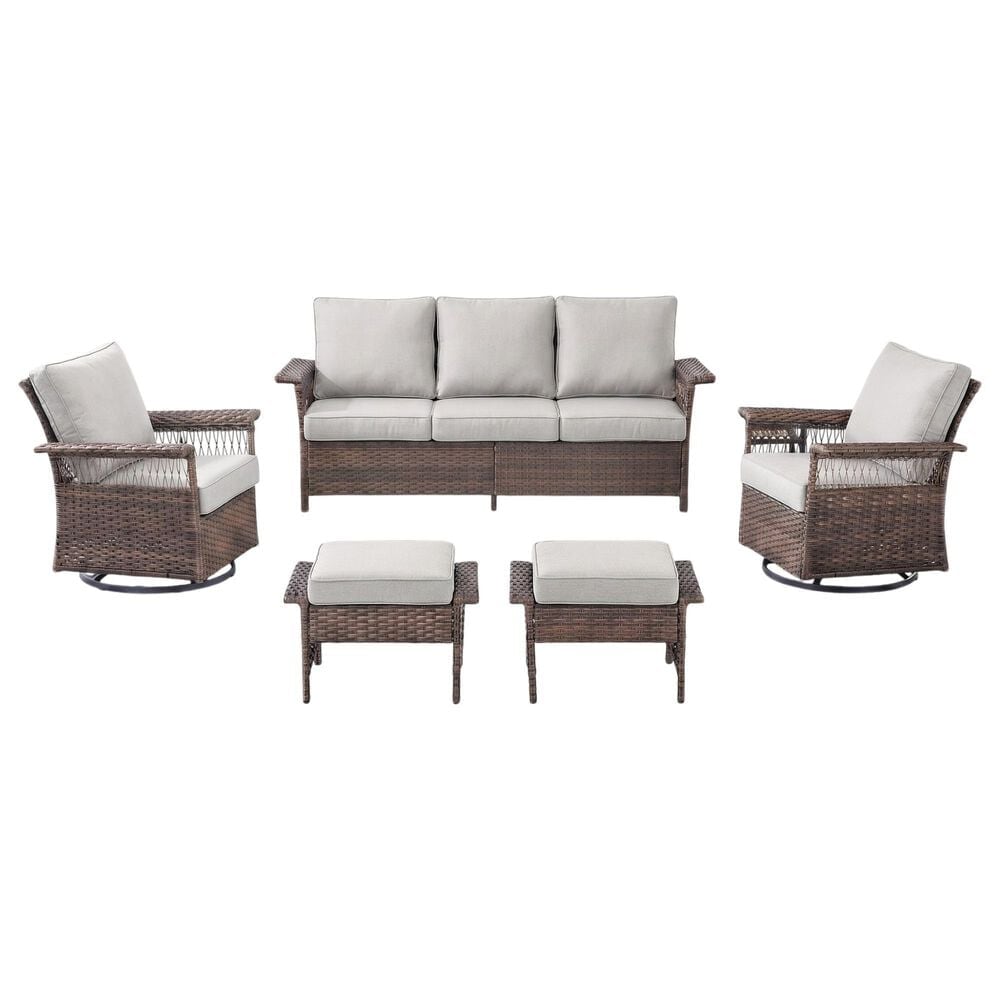 Sunwell Garden 5-Piece Patio Conversation Set with Swivel Chairs in Beige, , large