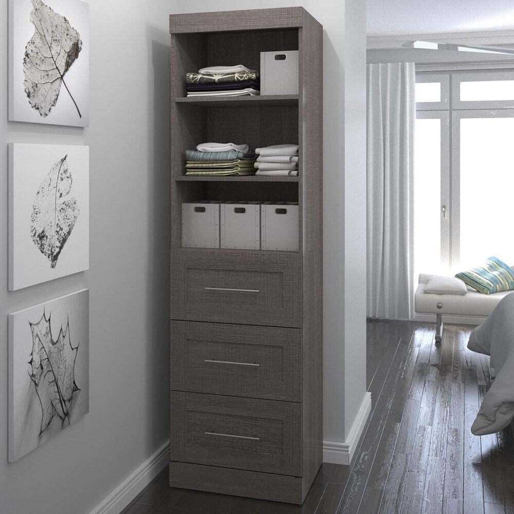 Bestar Pur 25" Storage Unit With 3-Drawer Set In Bark Gray, , large
