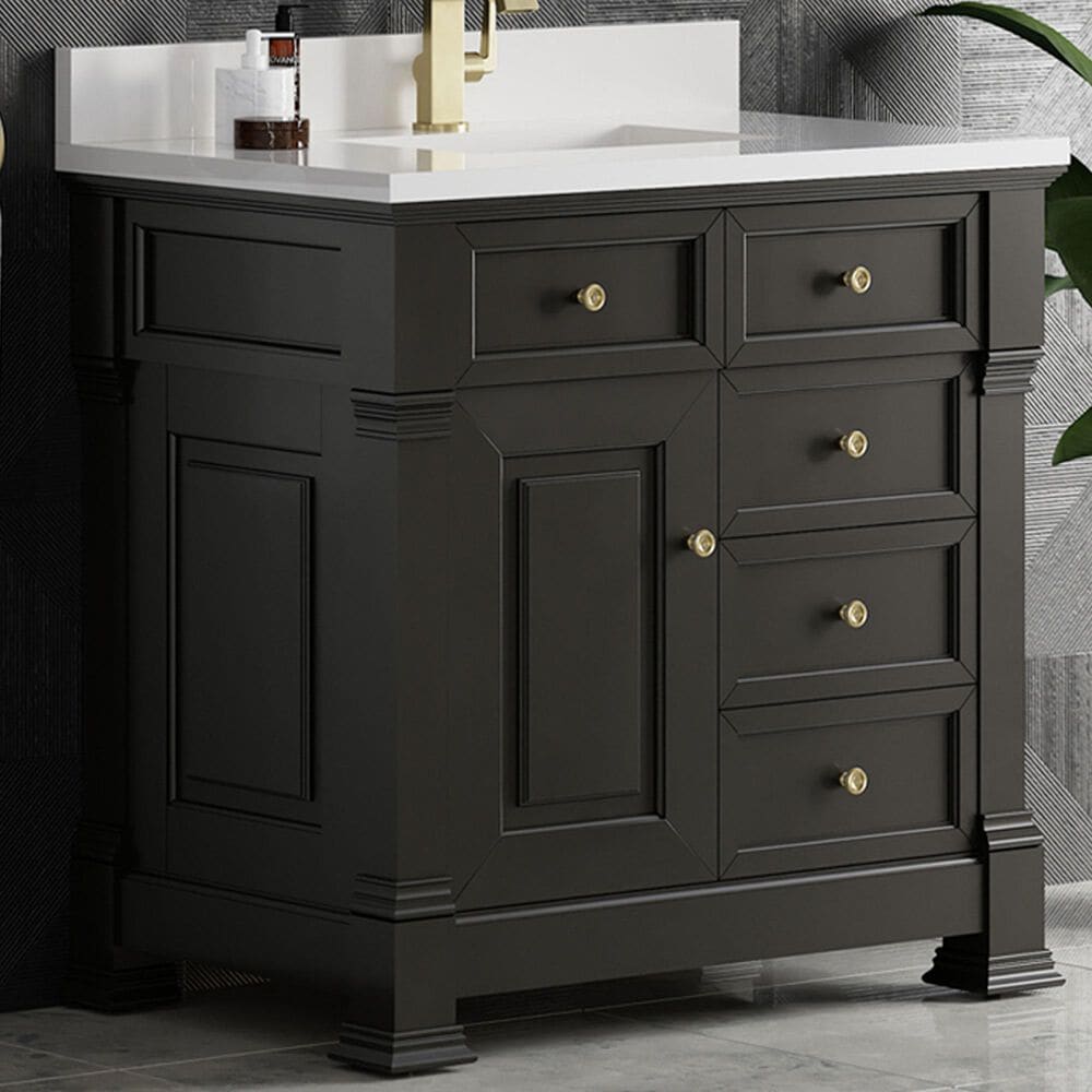 James Martin Vanities Brookfield 36&quot; Single Bathroom Vanity in Black Onyx with Single Hole 3 cm White Zeus Quartz Top and Rectangular Sink, , large