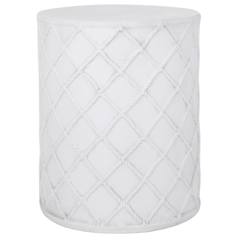 Hearth and Haven Outdoor Round End Table with Diamond Lattice Texture in Antique White, , large