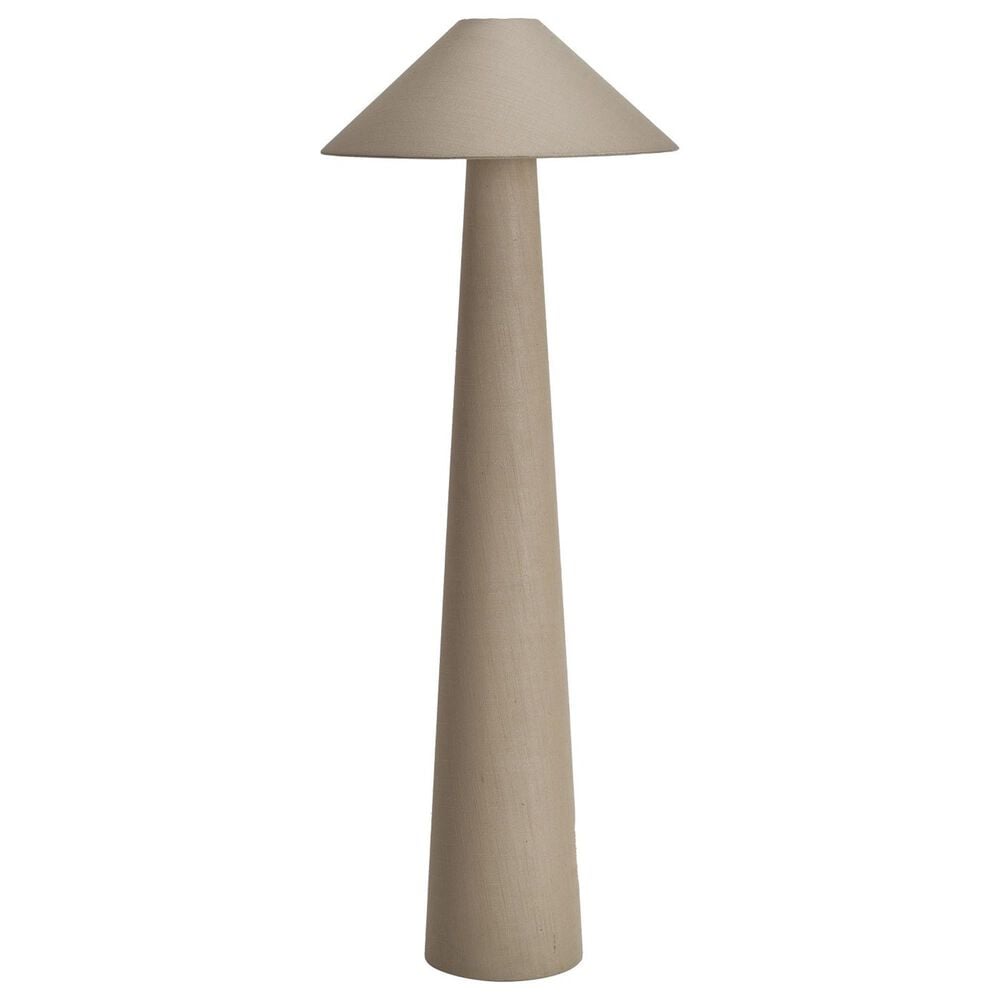 TEAK INTERIORS Round Linen Floor Lamp with Inline Foot Switch in Natural, , large