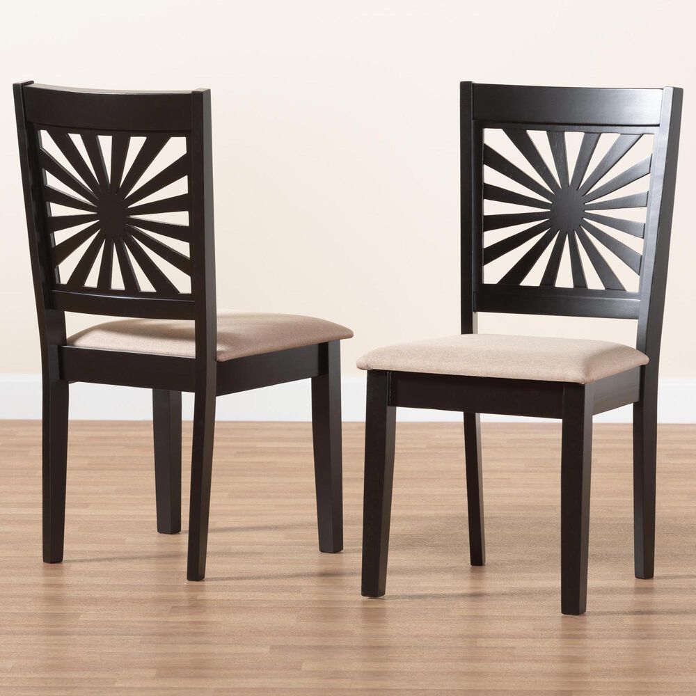 Baxton Studio Olympia Side Chair with Beige Cushion in Espresso Brown (Set of 2), , large