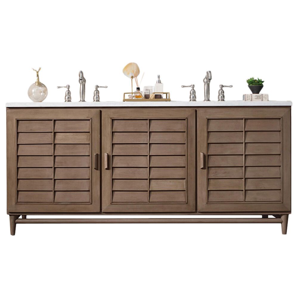 James Martin Vanities Portland 72" Double Bathroom Vanity in Whitewashed Walnut with 3 cm Eternal Jasmine Pearl Quartz Top and Rectangular Sinks, , large