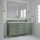 James Martin Vanities Brittany 60" Double Bathroom Vanity in Smokey Celadon with 3 cm Carrara White Marble Top and Rectangular Sinks, , large