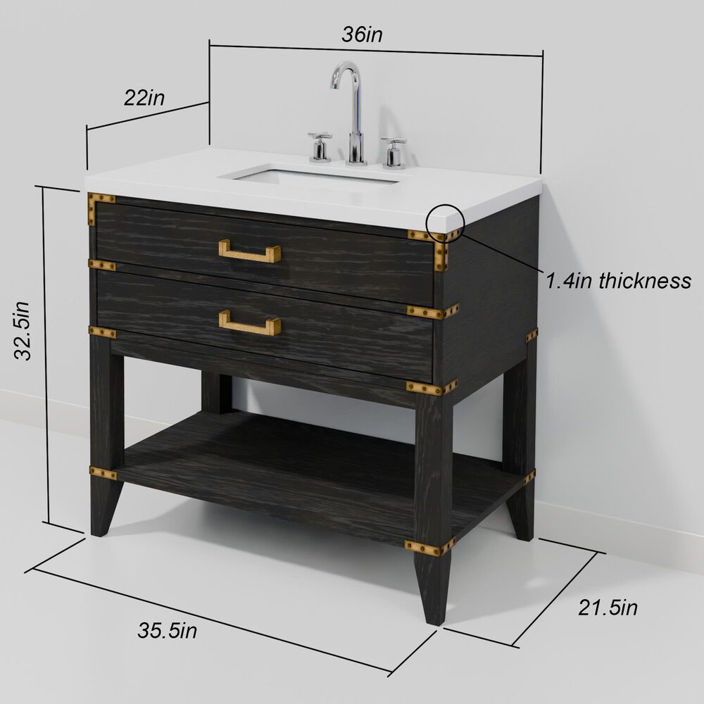 Lexora Home Norwalk 36&quot; Single Bathroom Vanity in Black Oak with White Cultured Marble Top and Rectangular Sink, , large
