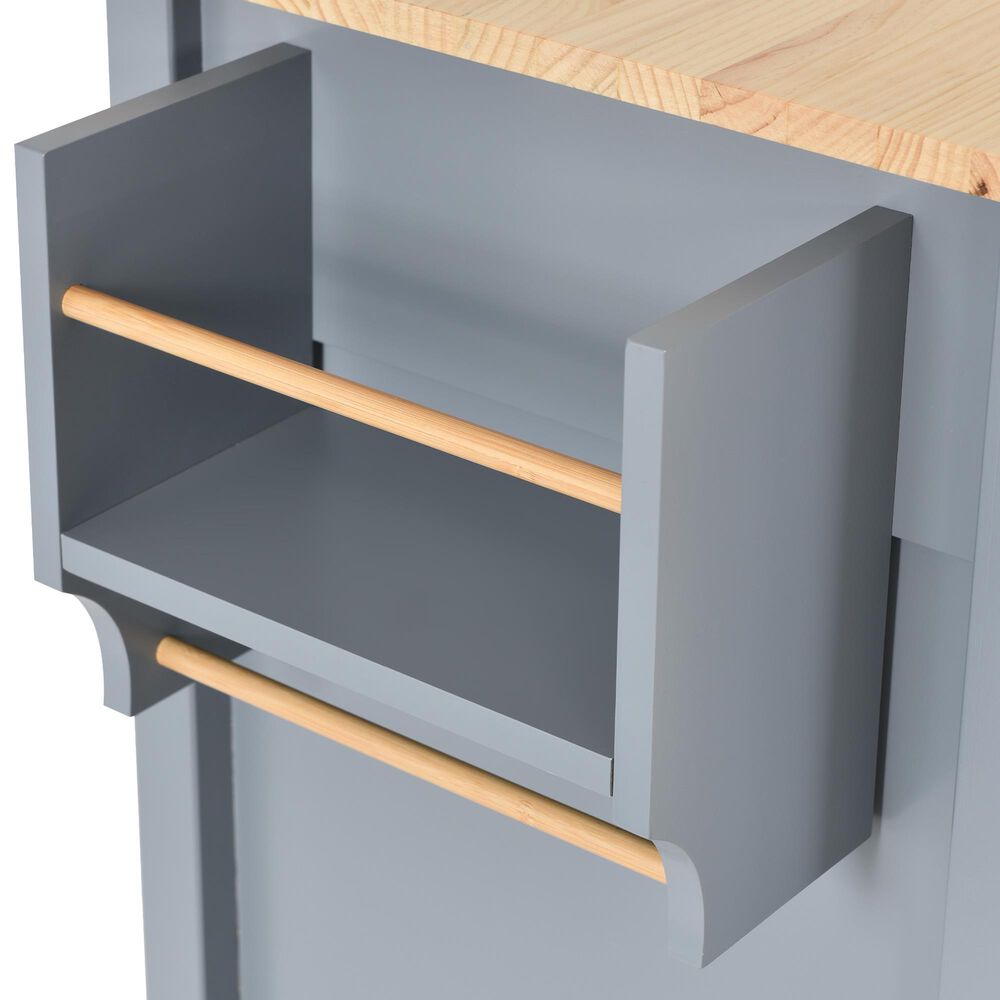 HOMLUX 54" Kitchen Island with Solid Wood Top and Locking Wheels in Grey Blue, , large
