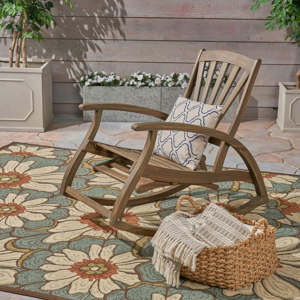 Hearth and Haven Sunview Outdoor Rocking Chair with Retractable Footrest in Grey, , large
