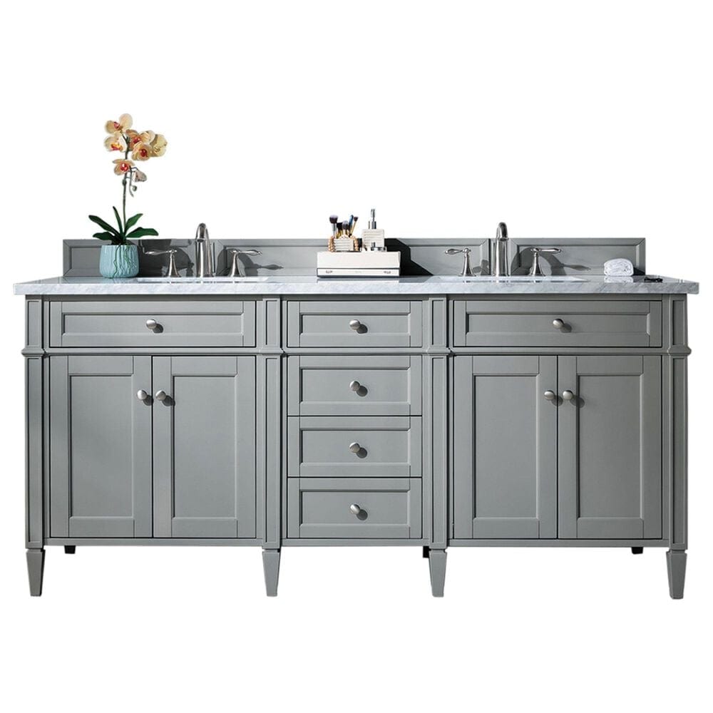 James Martin Vanities Brittany 72" Double Bathroom Vanity in Urban Gray with 3 cm Carrara White Marble Top and Rectangle Sinks, , large