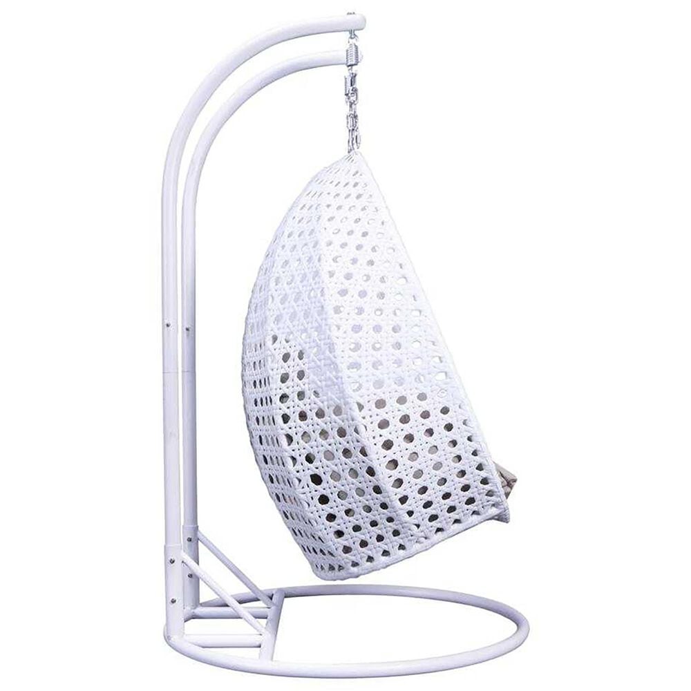 Leisuremod 57&quot; Patio 2-Seat Hanging Egg Swing Chair with Taupe Cushion in White, , large