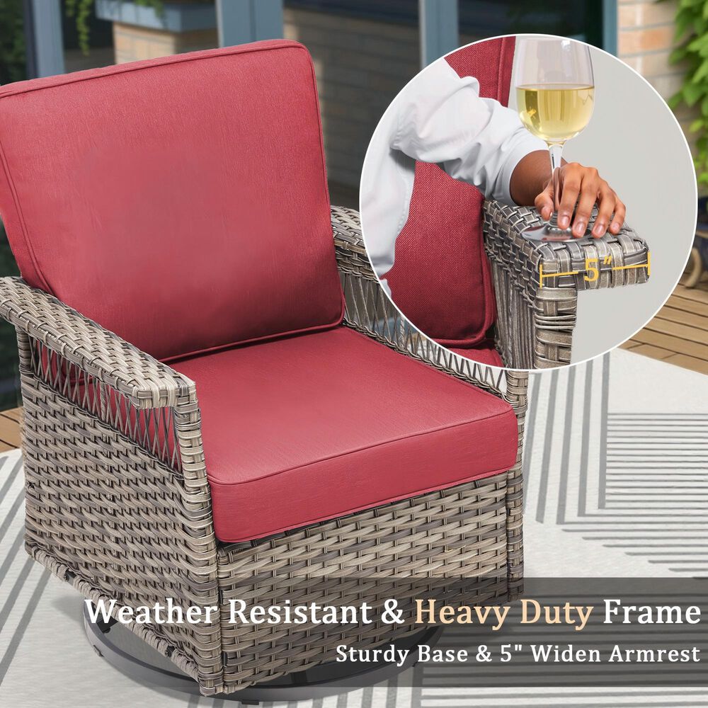 Sunwell Garden Patio Swivel Glider Chair with Gray Frame and X-Laced Armrests in Red (Set of 2), , large
