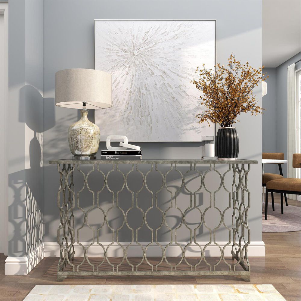 Maple and Jade Console Table with Mirrored Glass Top in Silver, , large