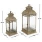 Maple and Jade Vintage Indoor/Outdoor Candle Lantern with Rectangular Glass Panels in Distressed Brown, Green and Clear (Set of 2), , large