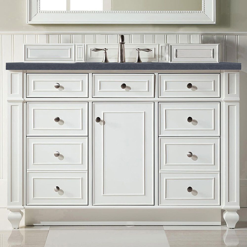 James Martin Vanities Bristol 48&quot; Single Bathroom Vanity in Bright White with 3 cm Charcoal Soapstone Quartz Top and Rectangular Sink, , large