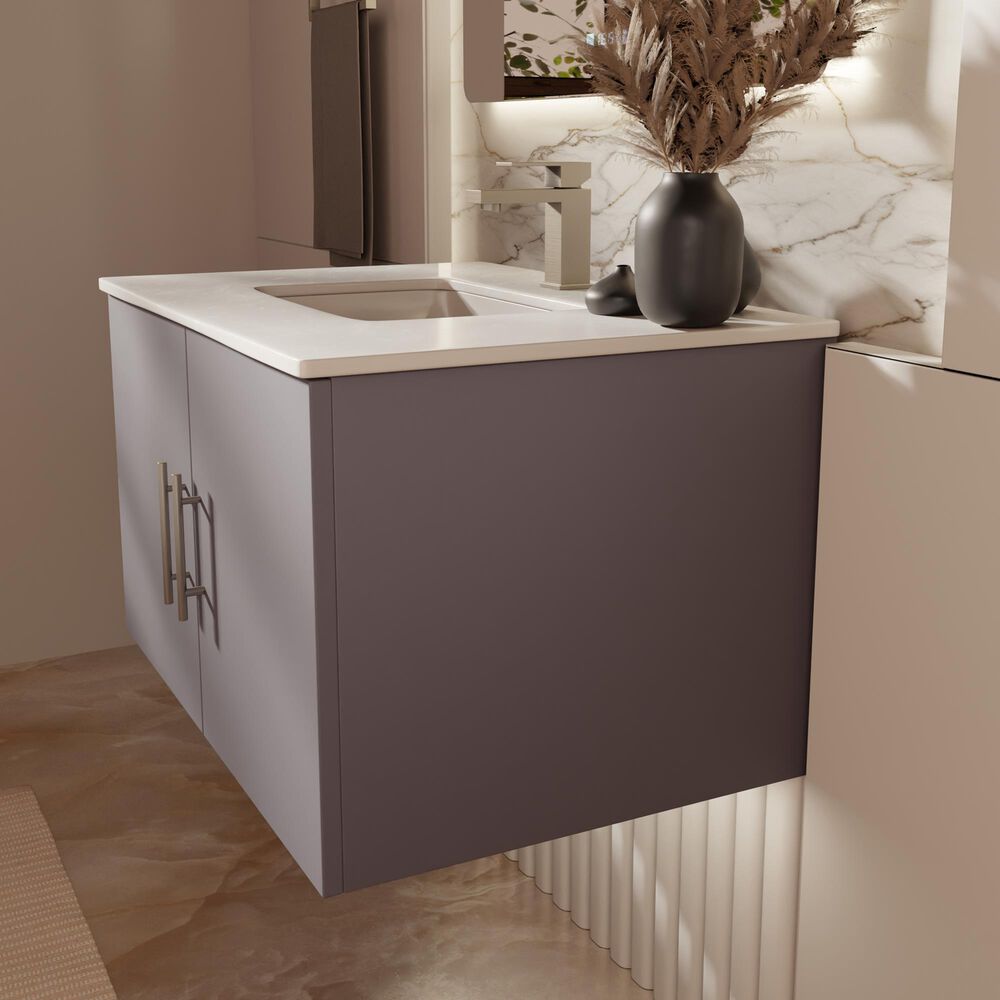 Lexora Home Geneva 30" Single Bathroom Vanity in Dark Grey with 2 cm White Cultured Marble Top and Rectangular Sink, , large