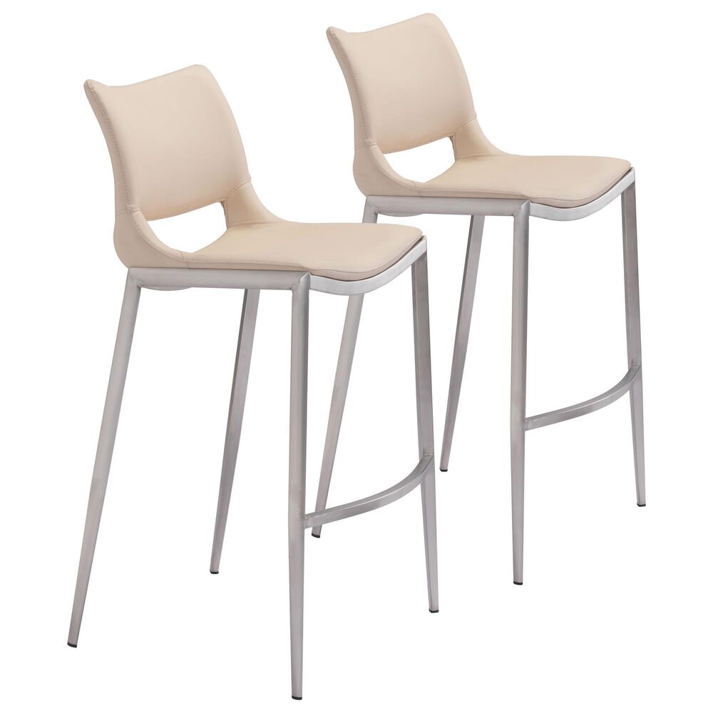 Zuo Modern Ace Bar Stool in Light Pink and Silver (Set of 2), , large