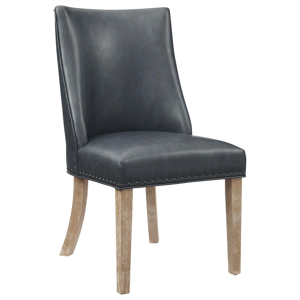 Linon Home Decor Adler Side Chair with Navy Faux Leather Cushion in Natural, , large