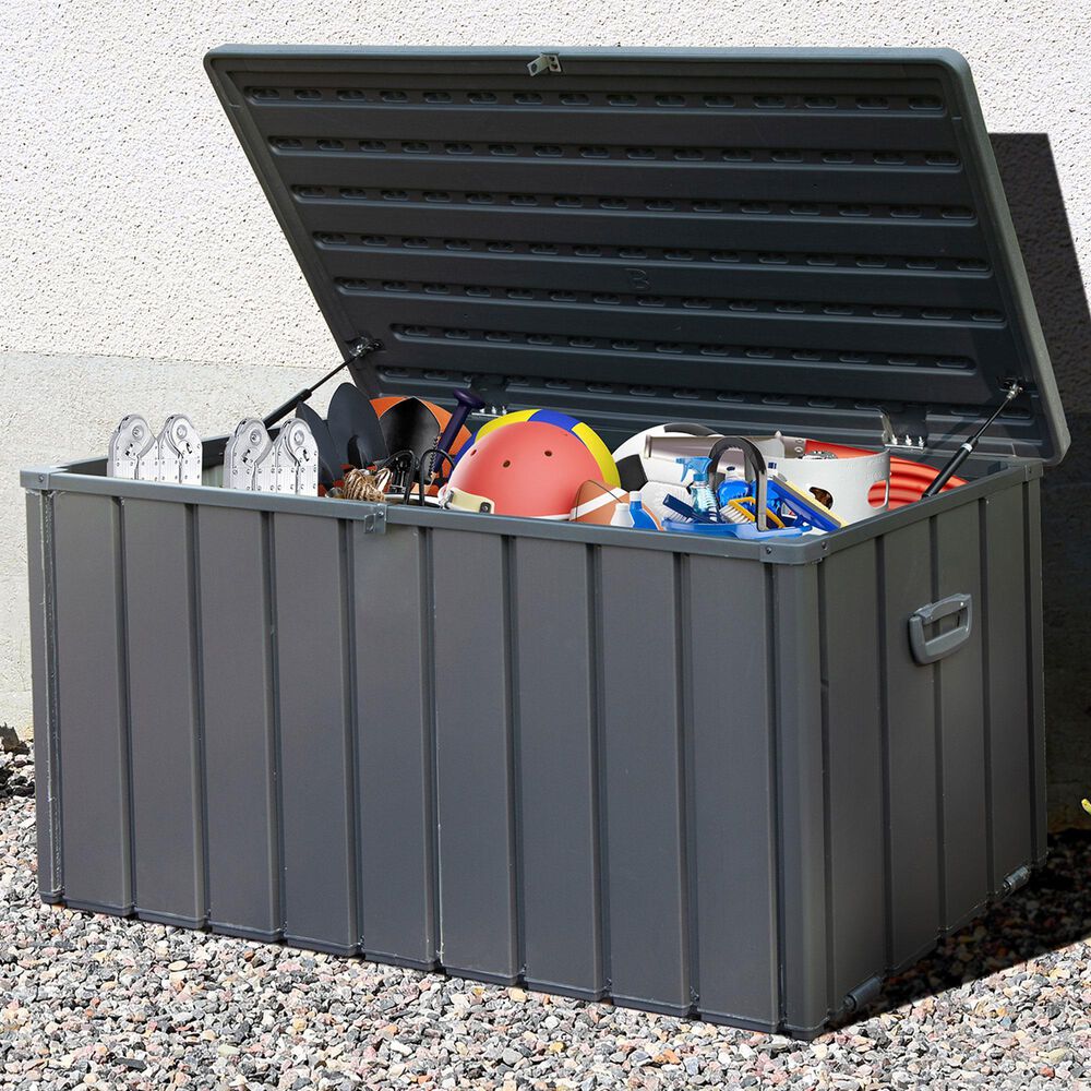 Hearth and Haven 120-Gallon Outdoor Storage Deck Box with Double-Layer Structure Lid in Dark Gray, , large