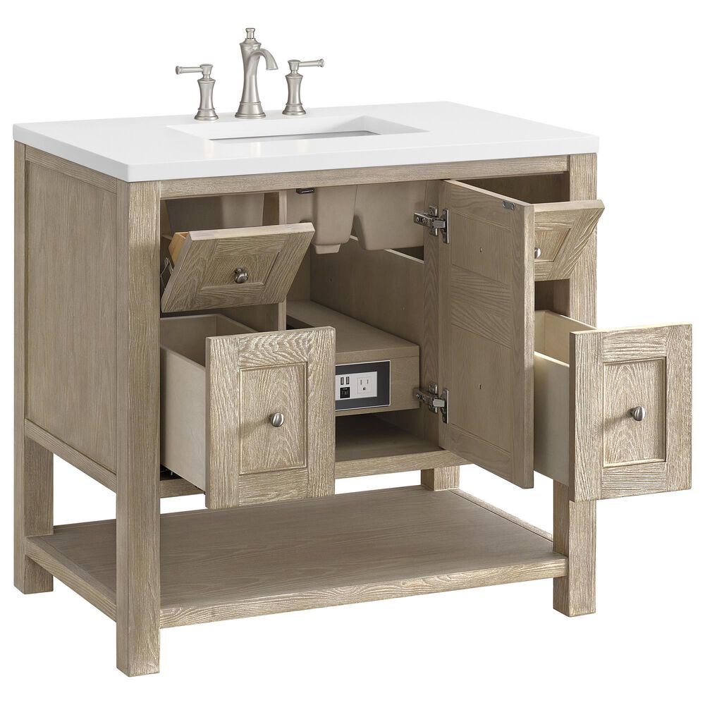 James Martin Vanities Breckenridge 36&quot; Single Vanity in Whitewashed Oak with 3 cm White Zeus Quartz Top, , large