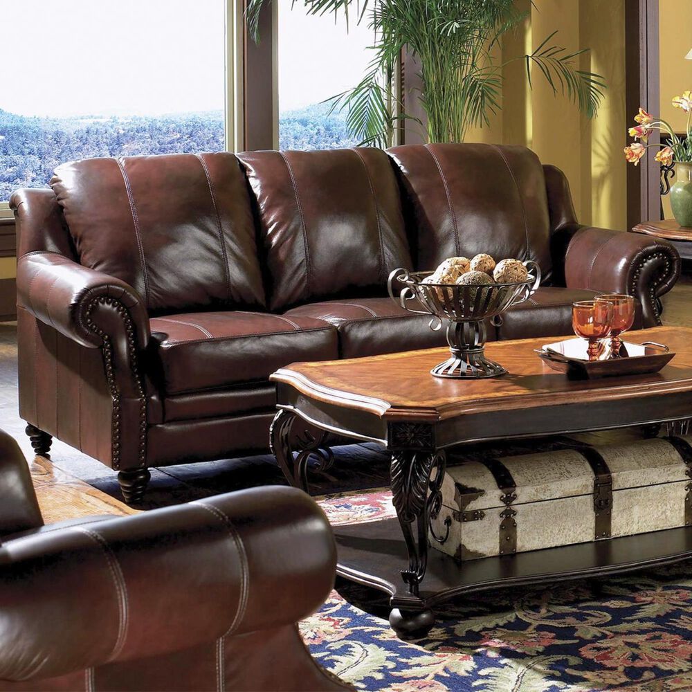 Pacific Landing Traditional Brown Leather Sofa, , large