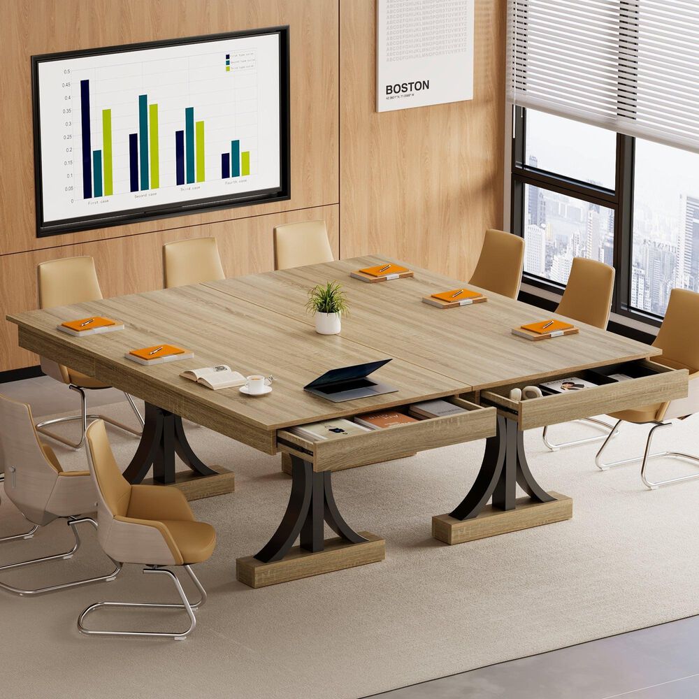 GARVEE 71" Rectangular Dining Table with Two Storage Drawers in Aged Natural - Table Only, , large