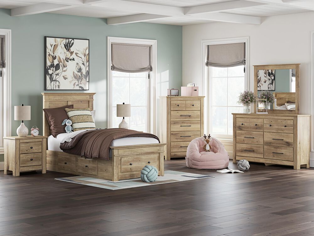 Ashley Makidern 4-Piece Twin Storage Bedroom Set with Five Drawers in Natural Brown, , large