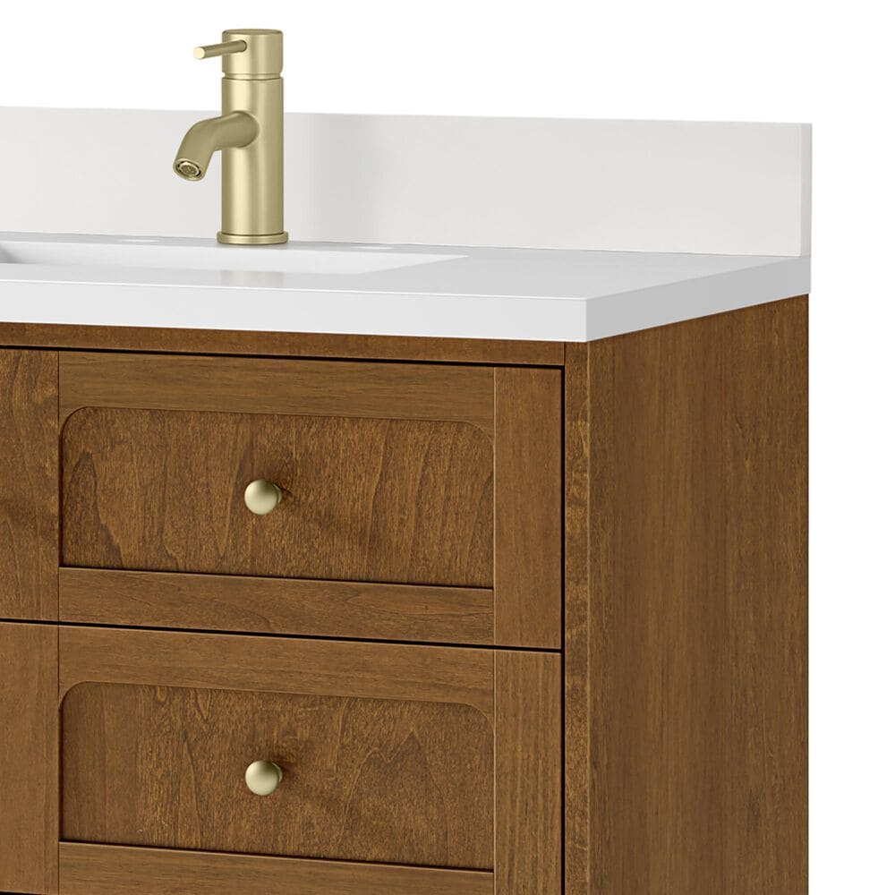 James Martin Laurent 36" Single Bathroom Vanity in Honey Oak with Single Hole 3 cm White Zeus Silestone Top and Rectangular Sink, , large