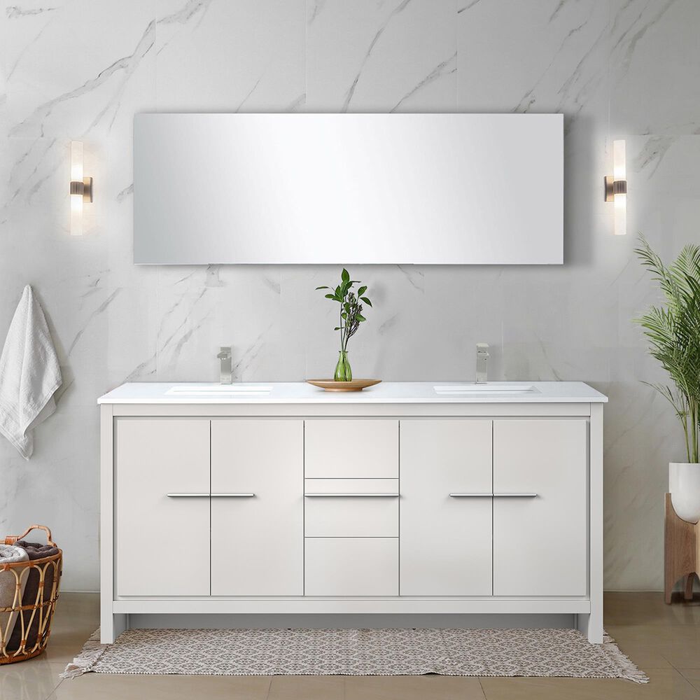 Lexora Home Lafarre 72&quot; Double Bathroom Vanity in Rustic Acacia with 2 cm White Quartz Top, Rectangular Sinks and 70&quot; Mirror, , large