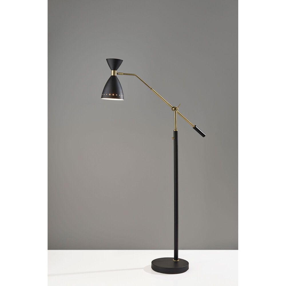 Adesso Oscar Adjustable Floor Lamp in Black and Antique Brass, , large