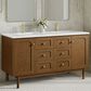 James Martin Laurent 60" Double Bathroom Vanity in Honey Oak with Single Hole 3 cm White Zeus Silestone Top and Rectangular Sinks, , large