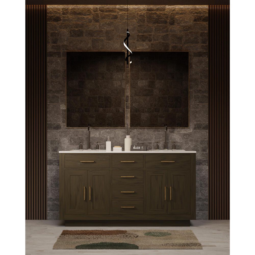Lexora Home Abbey 60" Double Bathroom Vanity in Brown Oak with 2 cm White Carrara Marble Top and Rectangular Sinks, , large
