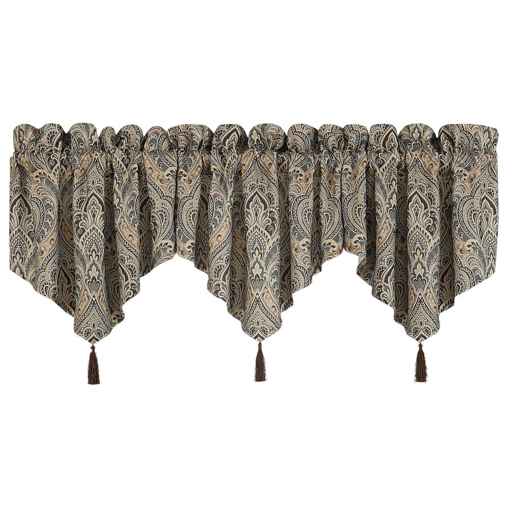 J. Queen New York Maren 40" x 20" Window Ascot Valance in Antique Gold, Beige and Chocolate, , large