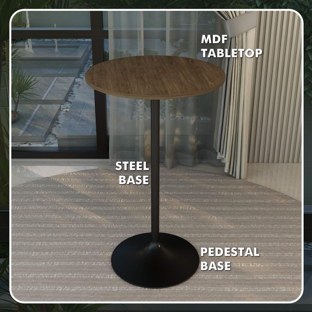 Leisuremod LeisureMod Verve Collection Modern Bar Height Table Black Base with 27 Round Dark Walnut MDF Top, , large