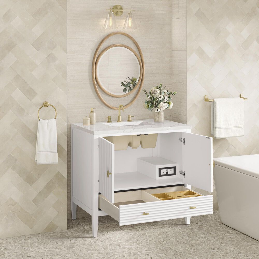 James Martin Vanities Myrrin 36&quot; Vanity in Bright White with 3 CM Ethereal Noctis Quartz Top, , large