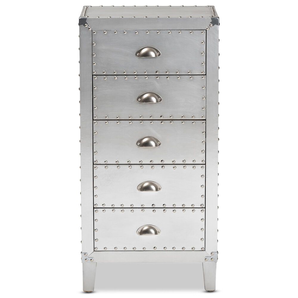 Baxton Studio Carel 5-Drawer Accent Storage Cabinet in Silver, , large