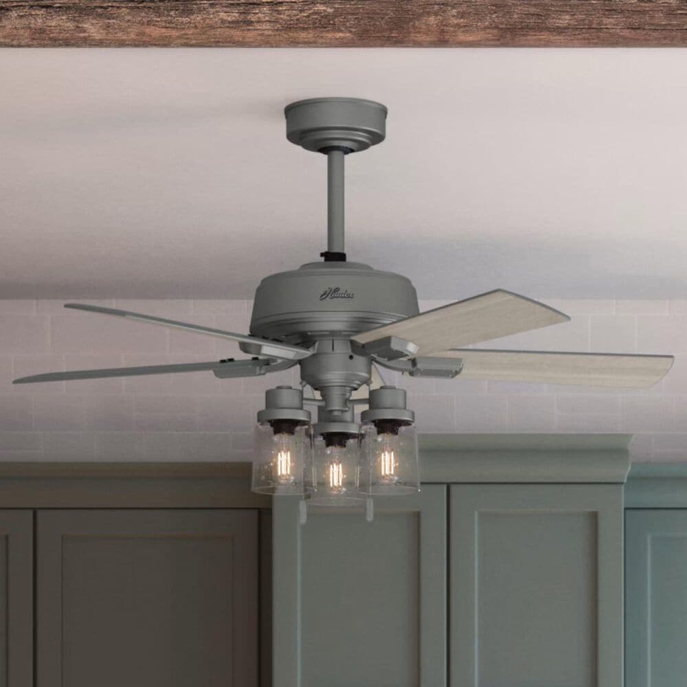 Hunter Hartland 44&quot; Ceiling Fan with LED Lights in Matte Silver, , large