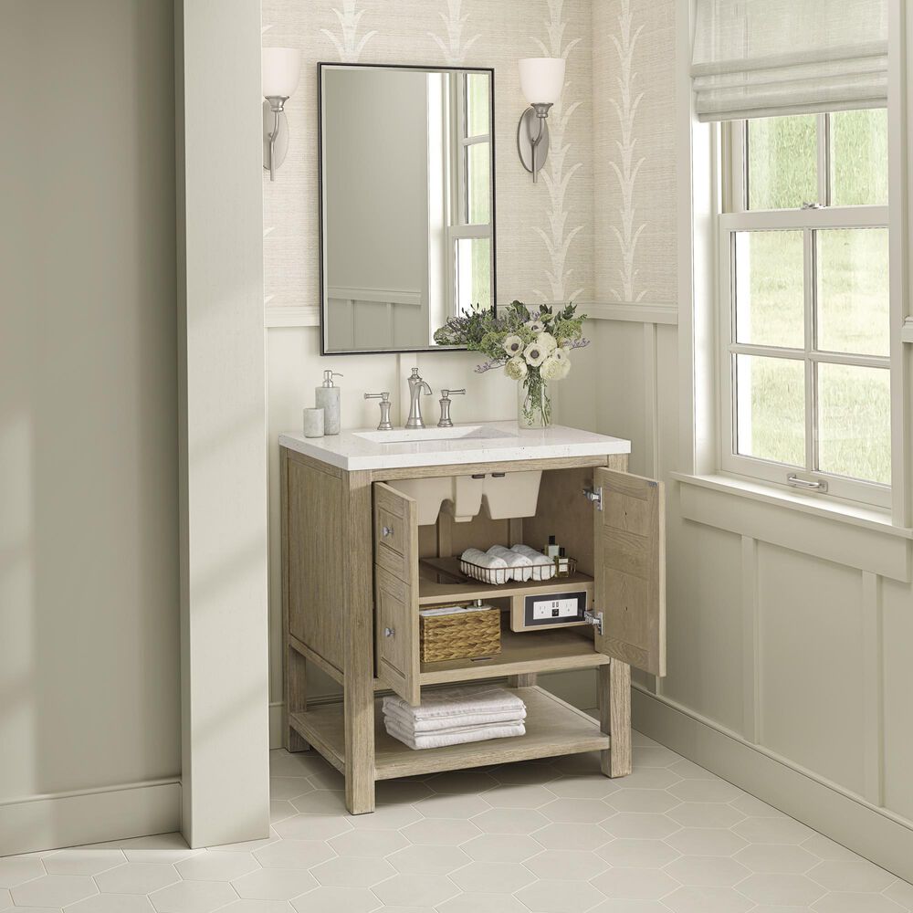 James Martin Vanities Breckenridge 30&quot; Single Vanity in Whitewashed Oak with 3 cm Lime Delight Quartz Top, , large