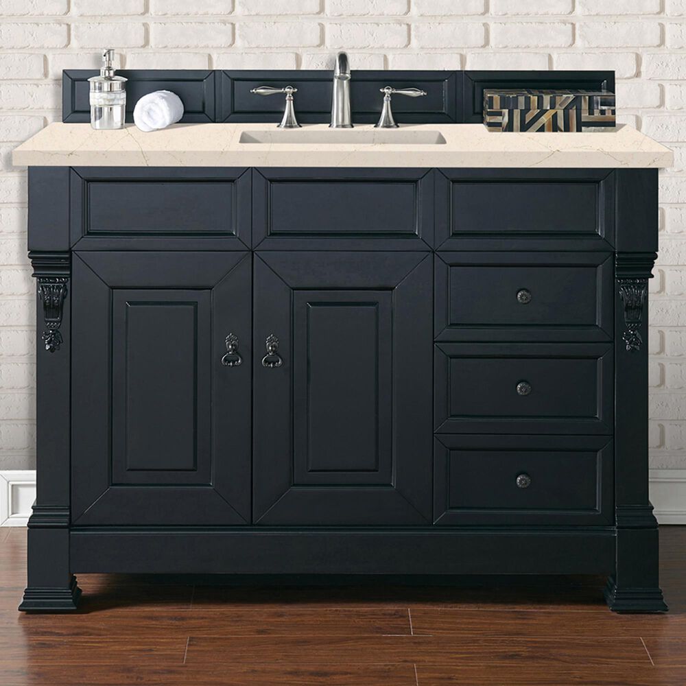 James Martin Vanities Brookfield 48&quot; Single Bathroom Vanity in Antique Black with 3 cm Eternal Marfil Quartz Top and Rectangle Sink, , large