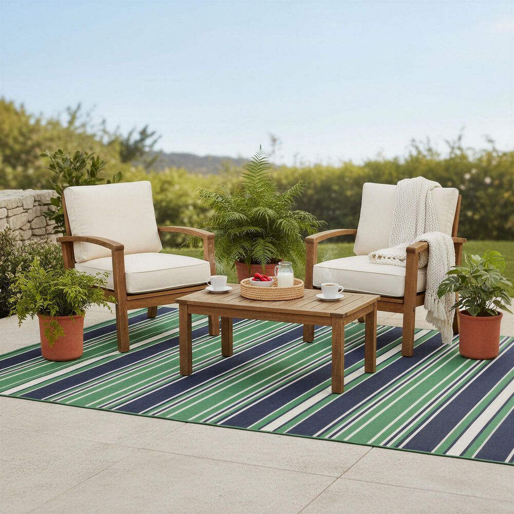 Oriental Weavers Havana Striped Green and Navy 7'10" x 10' Indoor/Outdoor Area Rug, , large