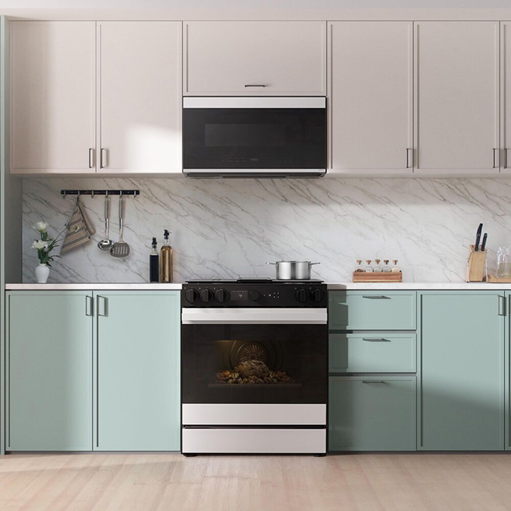 Samsung Bespoke Bespoke 6.0 Cu. Ft. Smart Slide-In Gas Range with Reversible Griddle and 23K BTU Power Burner in White Glass, , large