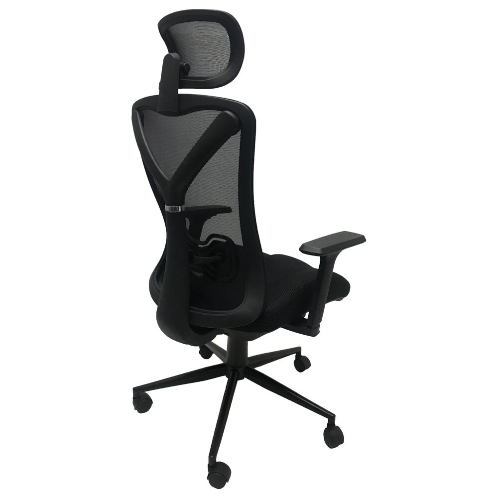 Adjustable Mesh Office Chair with Heating Support Headrest - Black