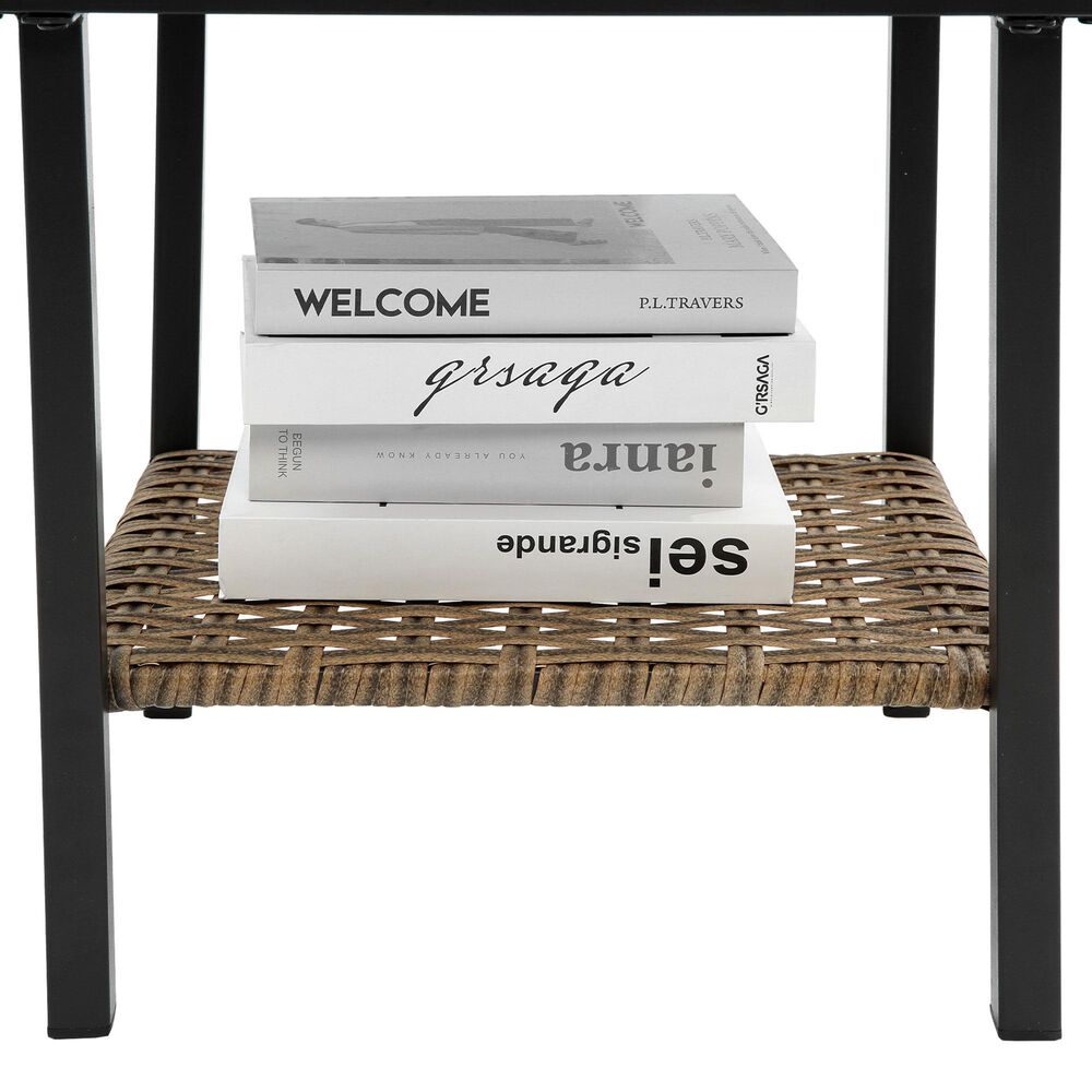 Hearth and Haven 3-Piece Patio Chat Set with Gray Cushion in Black, , large