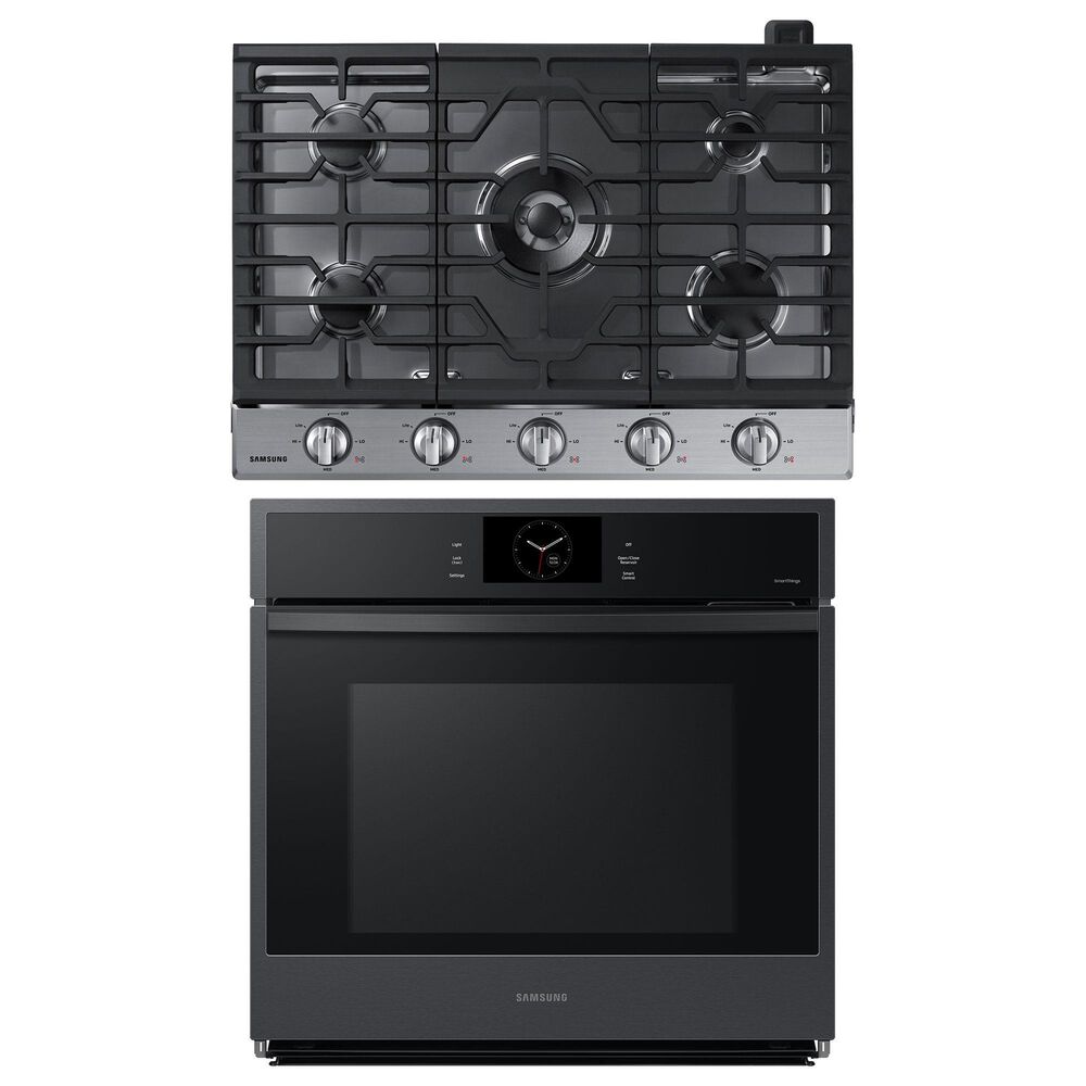 Samsung 2-Piece Kitchen Package with Matte Black 30" Single Wall Oven and Stainless Steel 30" Gas Cooktop, , large