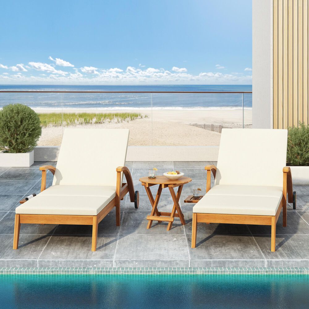 Hearth and Haven Outdoor Chaise Lounge with Armrest in Cream, , large