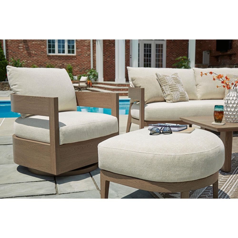 Ashley Serene Bay Ottoman with White Cushion in Dark Brown, , large